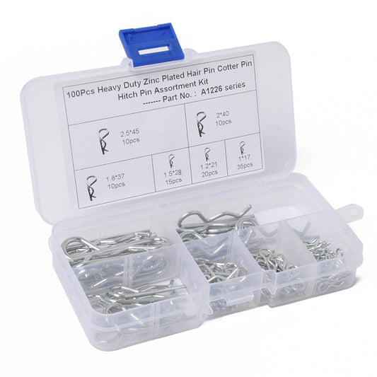 A1226 100Pcs Carbon Steel R Type Hitch Pin Tractor Clip Cotter Pin Assortment