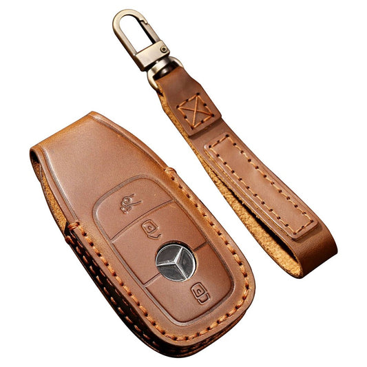 HALLMO C015 Anti-scratch Car Key Case for E300L, Genuine Cowhide Leather Protector Keychain Replacement