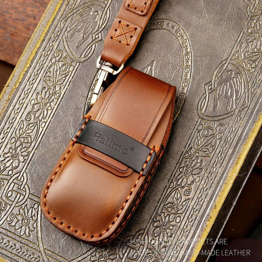 HALLMO C015 Anti-scratch Car Key Case for E300L, Genuine Cowhide Leather Protector Keychain Replacement