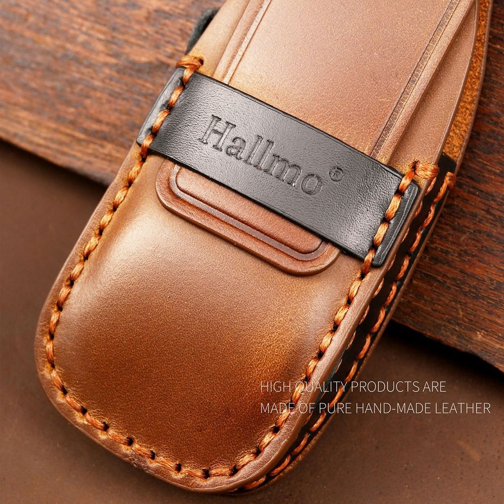 HALLMO C015 Anti-scratch Car Key Case for E300L, Genuine Cowhide Leather Protector Keychain Replacement