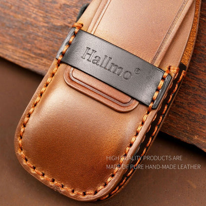 HALLMO C015 Anti-scratch Car Key Case for E300L, Genuine Cowhide Leather Protector Keychain Replacement