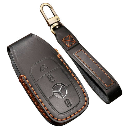 HALLMO C015 Anti-scratch Car Key Case for E300L, Genuine Cowhide Leather Protector Keychain Replacement