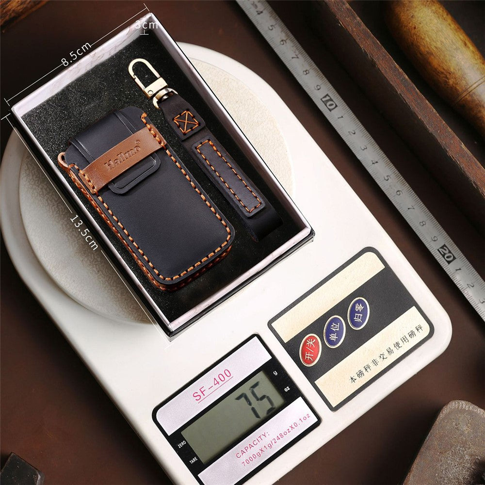 HALLMO Car Remote Key Cover for C005 18, Toyota 2-Keys Crazy Horse Cowhide Leather Protective Case
