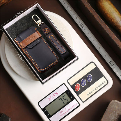 HALLMO Car Remote Key Cover for C005 18, Toyota 2-Keys Crazy Horse Cowhide Leather Protective Case