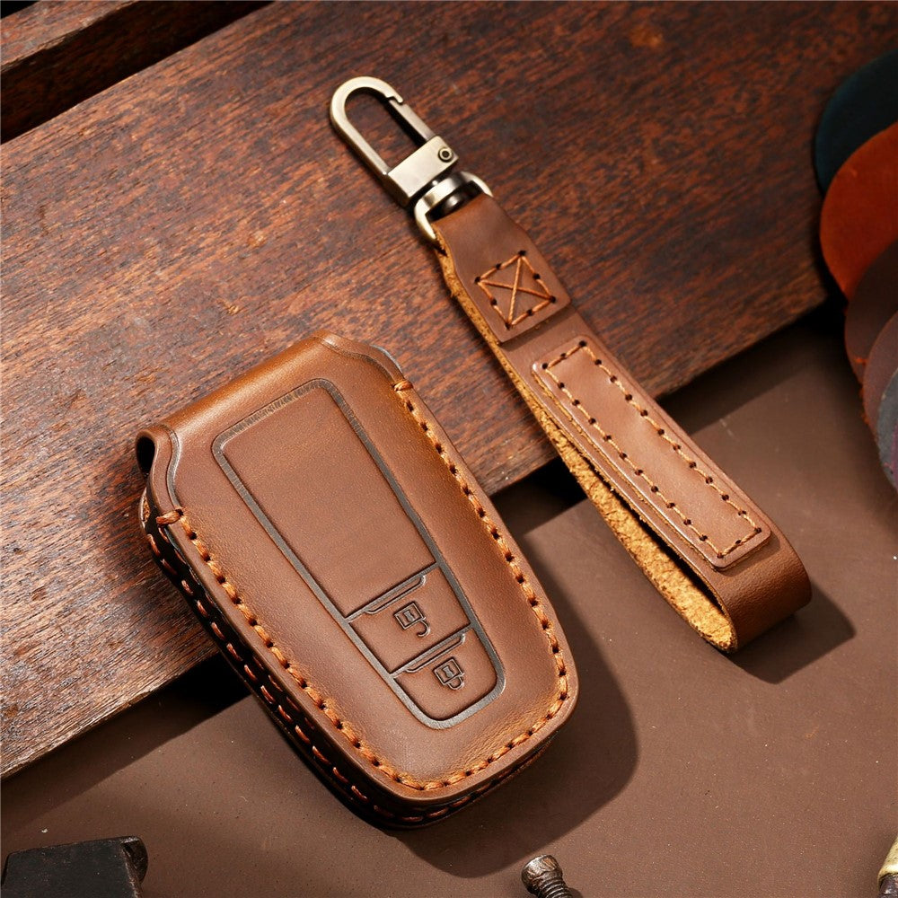 HALLMO Car Remote Key Cover for C005 18, Toyota 2-Keys Crazy Horse Cowhide Leather Protective Case