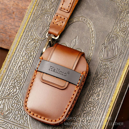 HALLMO Car Remote Key Cover for C005 18, Toyota 2-Keys Crazy Horse Cowhide Leather Protective Case