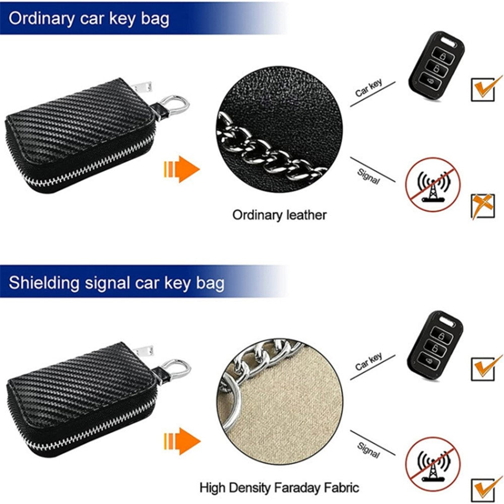 Carbon Fiber Leather Car Remote Key Protector RFID Signal Blocking Pouch Car Security Anti-Theft Bag