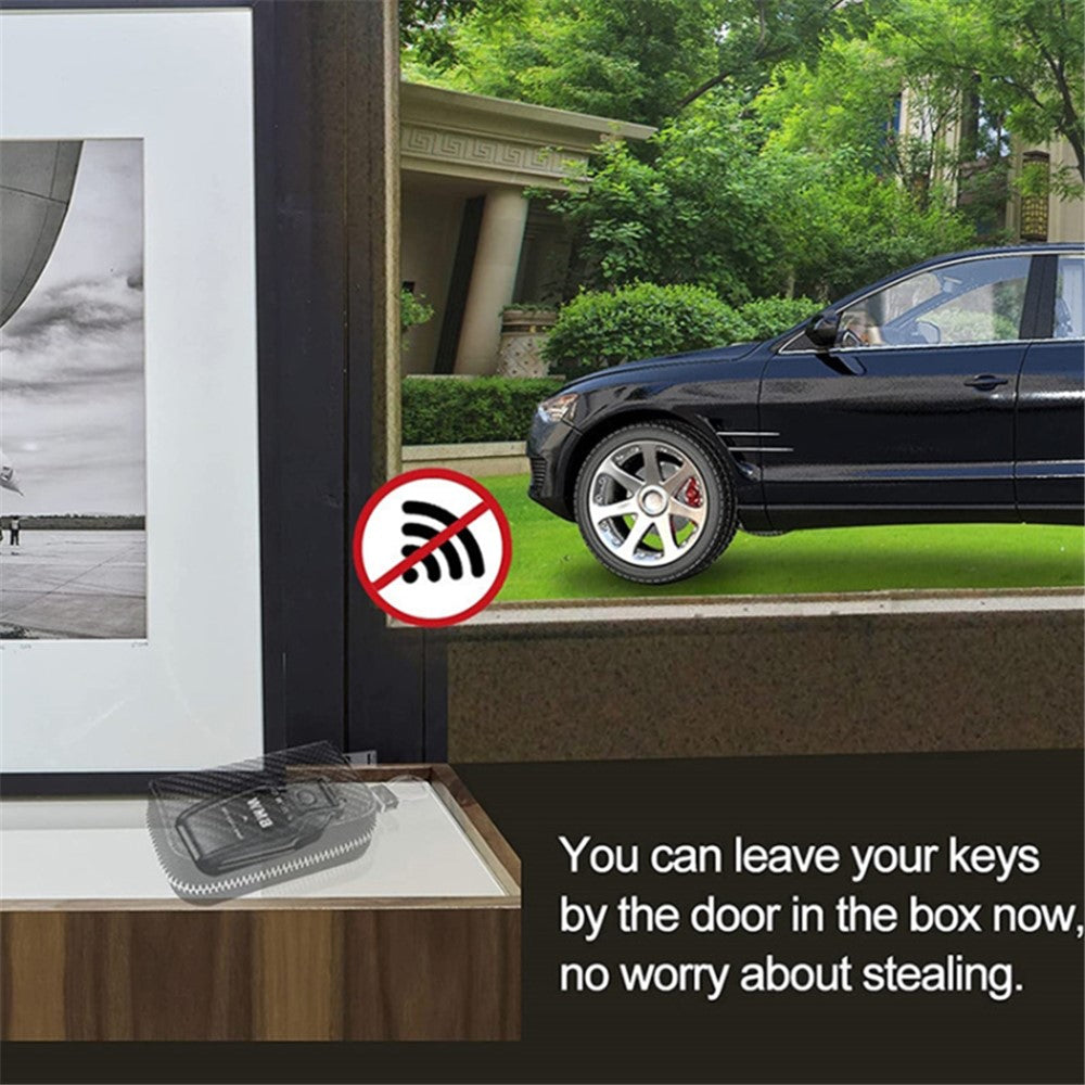 Carbon Fiber Leather Car Remote Key Protector RFID Signal Blocking Pouch Car Security Anti-Theft Bag