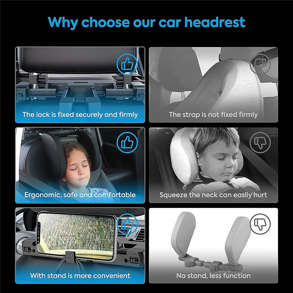 A05 Car Headrest Two Side Pillow Children Adult Car Seat Memory Foam Head Rest Cushion with Hook