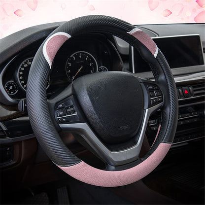 38cm Round Cute Rabbit Women Car Steering Wheel Cover Artificial Leather Anti-skid Steering Wheel Sleeve