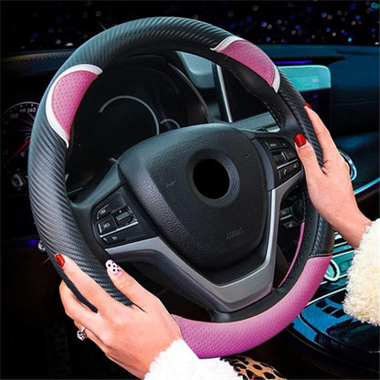 38cm D-shape Cute Rabbit Design Women Car Steering Wheel Cover Artificial Leather Anti-skid Sleeve
