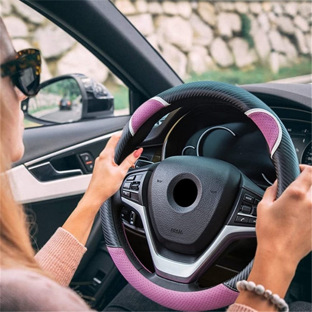 38cm D-shape Cute Rabbit Design Women Car Steering Wheel Cover Artificial Leather Anti-skid Sleeve