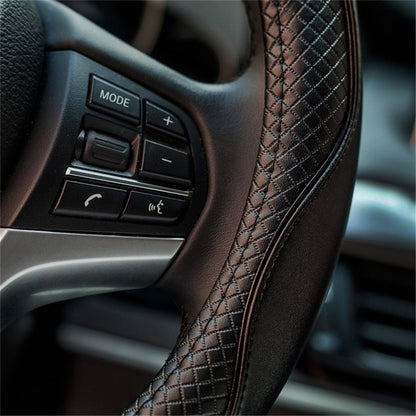 38cm Anti-Slip Embossing Genuine Cow Leather Car Steering Wheel Cover, D Type