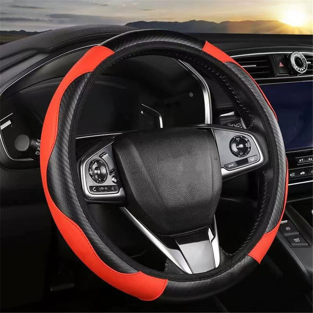 38cm Carbon Fiber Texture Car Steering Wheel Cover Leather Anti-skid Steering Wheel Sleeve