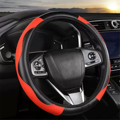 38cm Carbon Fiber Texture Car Steering Wheel Cover Leather Anti-skid Steering Wheel Sleeve