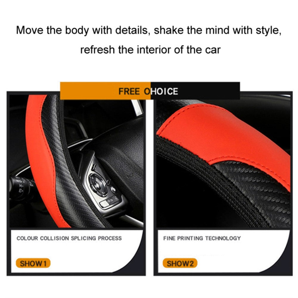 38cm Carbon Fiber Texture Car Steering Wheel Cover Leather Anti-skid Steering Wheel Sleeve