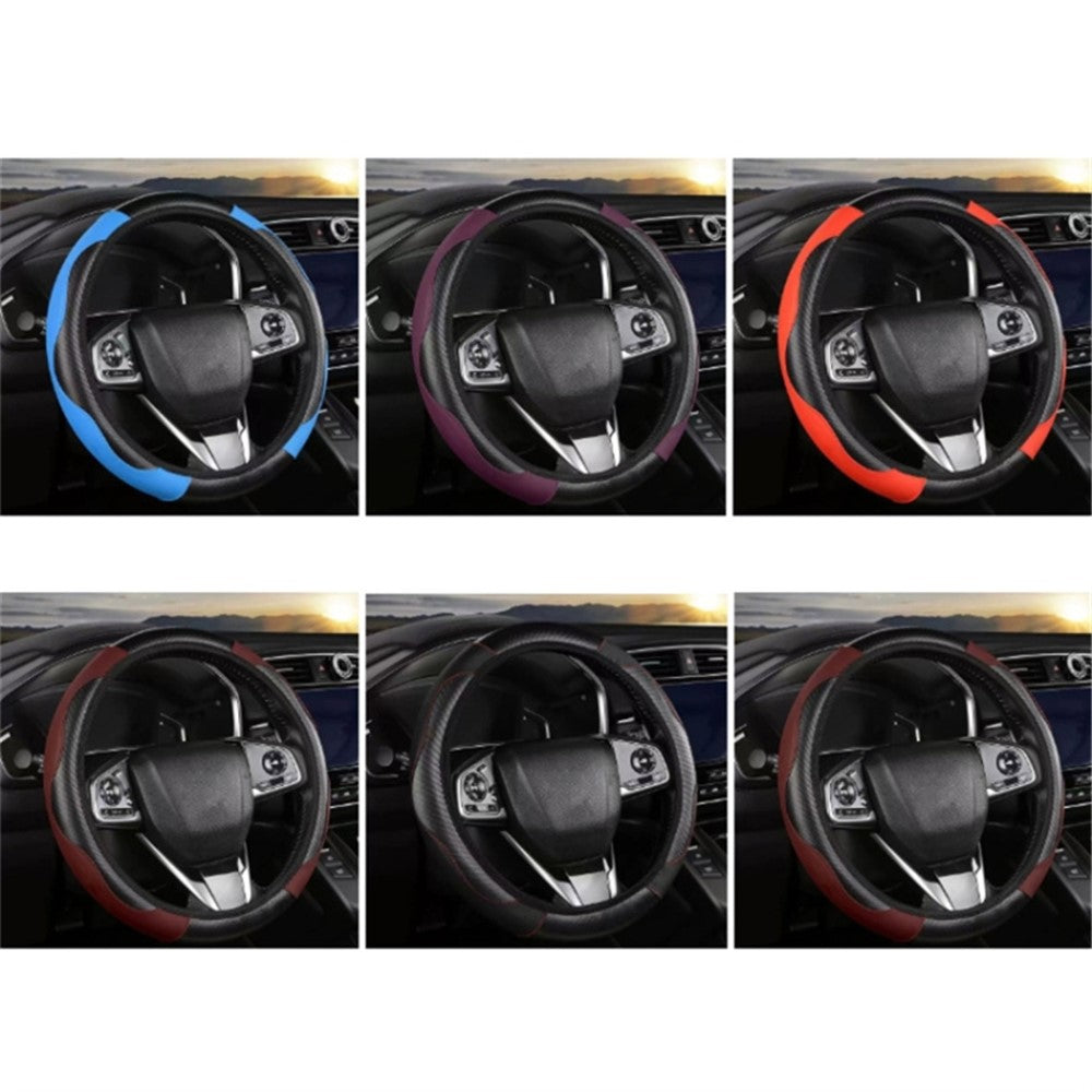 38cm Carbon Fiber Texture Car Steering Wheel Cover Leather Anti-skid Steering Wheel Sleeve