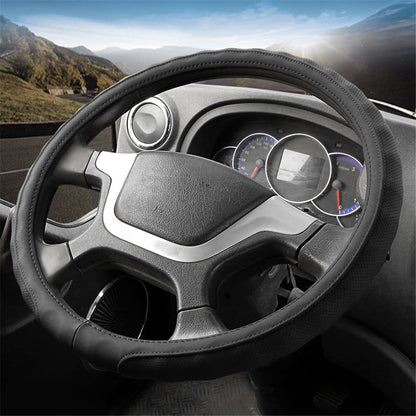 38CM Skin-Friendly Leather Truck Steering Wheel Sleeve Anti-Slip Design Protector Cover