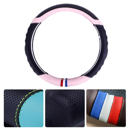 38CM O-Shaped Car Steering Wheel Cover Splicing Color Microfiber Leather Sleeve Protector