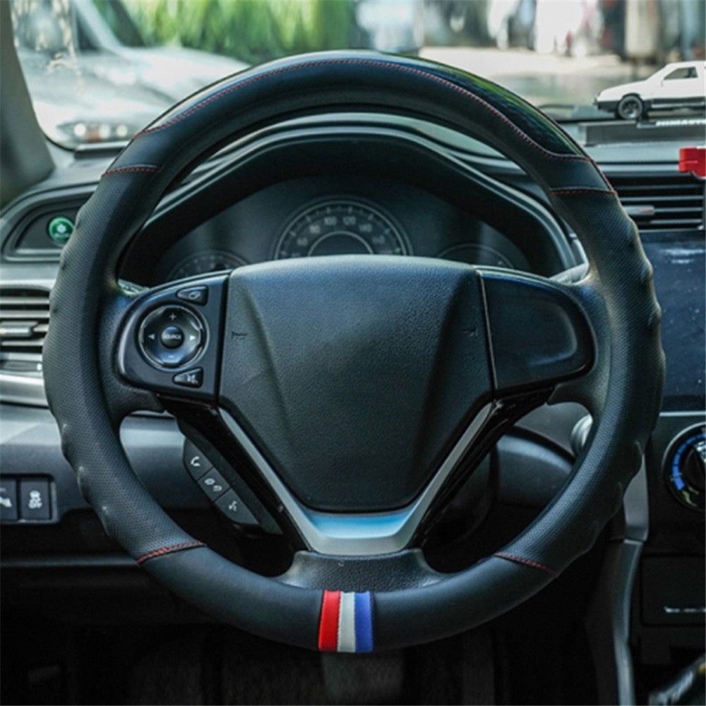 38CM O-Shaped Car Steering Wheel Cover Splicing Color Microfiber Leather Sleeve Protector