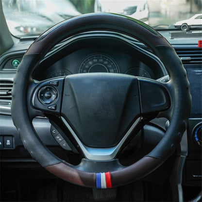 38CM O-Shaped Car Steering Wheel Cover Splicing Color Microfiber Leather Sleeve Protector