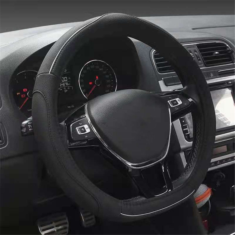 38cm D-shape Car Steering Wheel Cover Imitation Leather Anti-skid Steering Wheel Sleeve