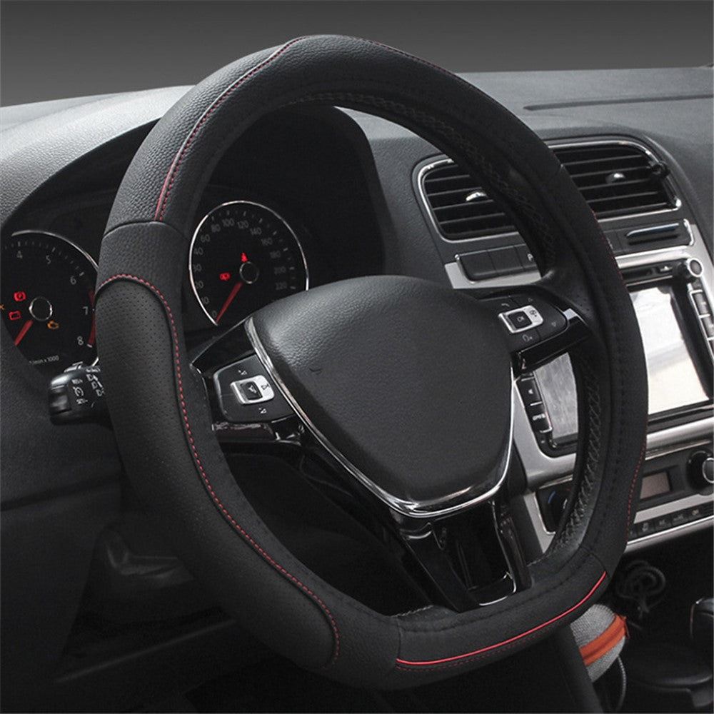 38cm D-shape Car Steering Wheel Cover Imitation Leather Anti-skid Steering Wheel Sleeve