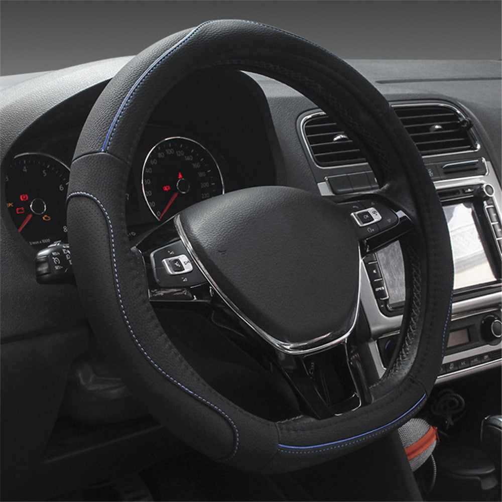 38cm D-shape Car Steering Wheel Cover Imitation Leather Anti-skid Steering Wheel Sleeve