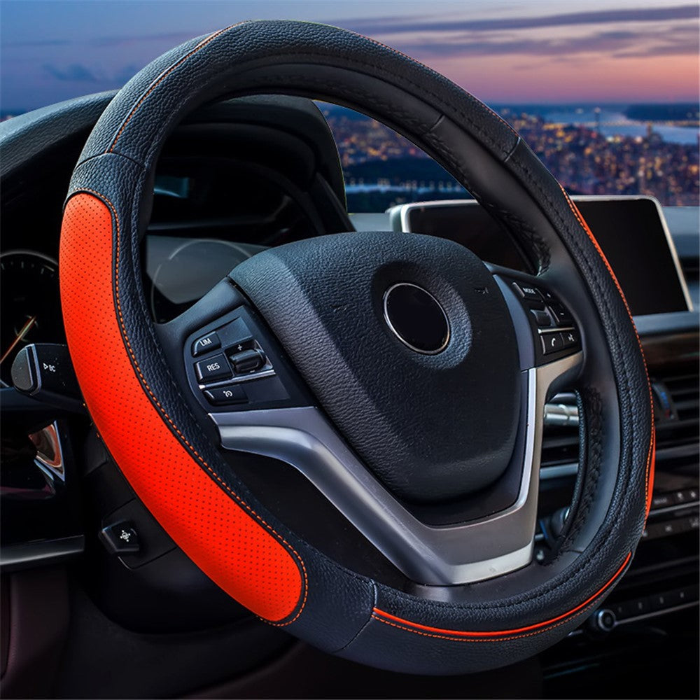 38cm Round Car Steering Wheel Cover Breathable Imitation Leather Steering Wheel Sleeve