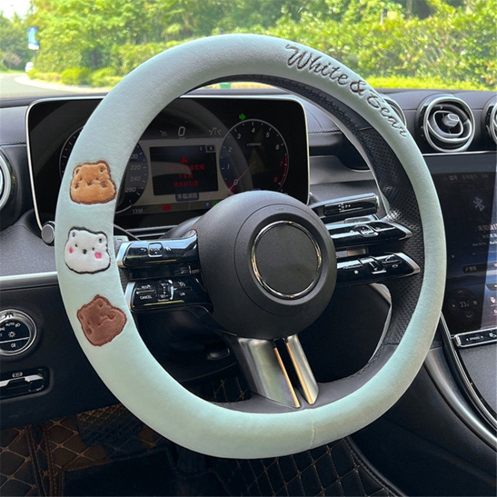 38cm D-shape Cartoon Bear Car Steering Wheel Cover Short Plush Warm Steering Wheel Sleeve