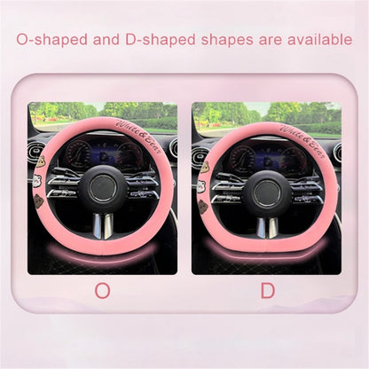 38cm D-shape Cartoon Bear Car Steering Wheel Cover Short Plush Warm Steering Wheel Sleeve
