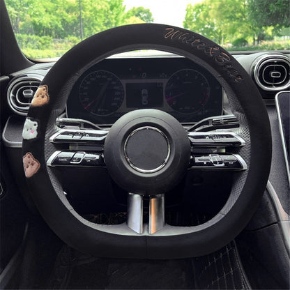 38cm D-shape Cartoon Bear Car Steering Wheel Cover Short Plush Warm Steering Wheel Sleeve