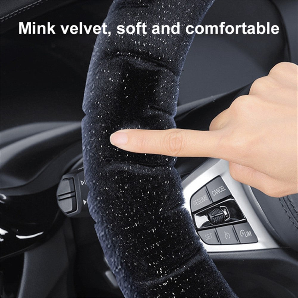38cm Round Car Steering Wheel Cover Fluffy Winter Plush Anti-Slip Car Decoration