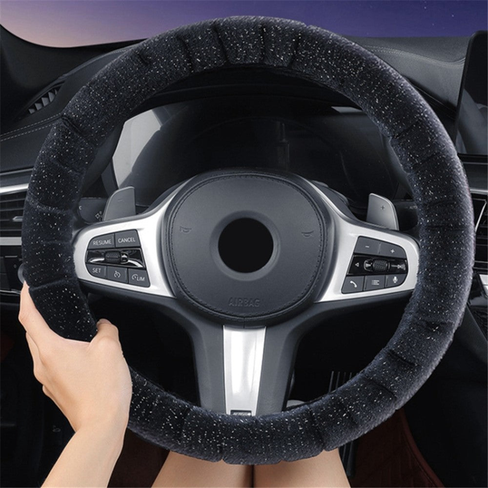 38cm Round Car Steering Wheel Cover Fluffy Winter Plush Anti-Slip Car Decoration