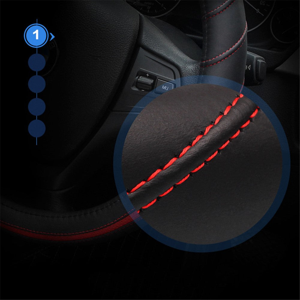 38cm Stylish Car Steering Wheel Cover Cowhide Leather Anti-skid Steering Wheel Sleeve