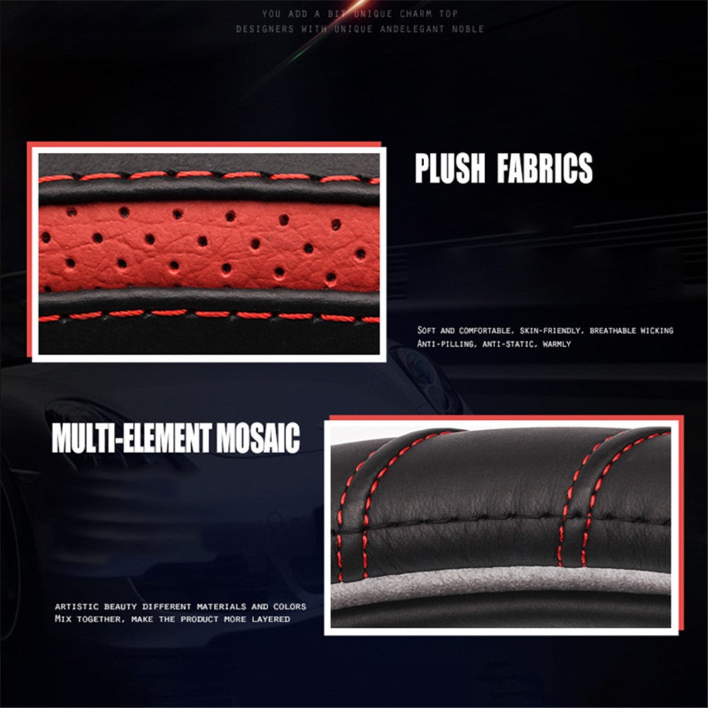 38cm Stylish Car Steering Wheel Cover Cowhide Leather Anti-skid Steering Wheel Sleeve