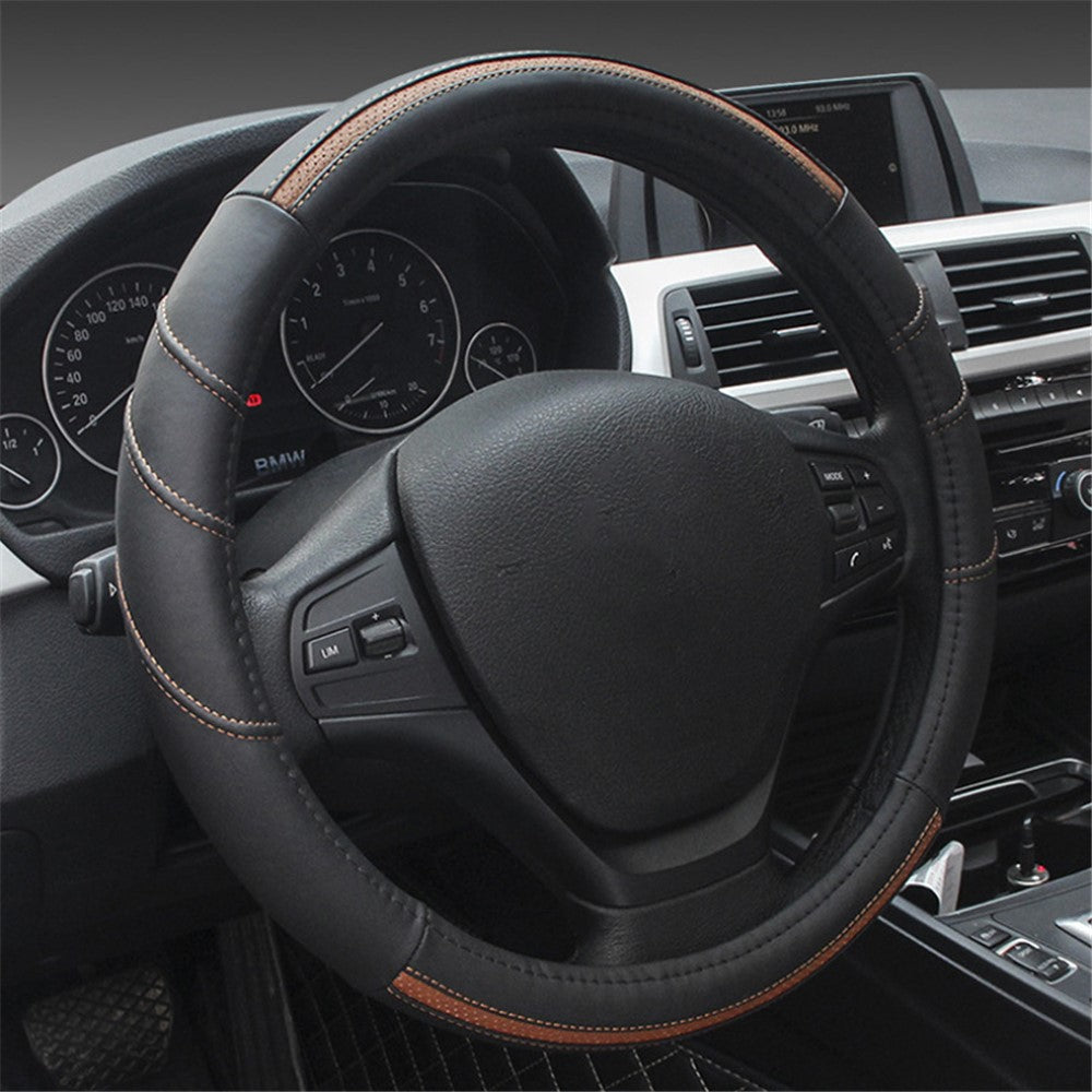38cm Stylish Car Steering Wheel Cover Cowhide Leather Anti-skid Steering Wheel Sleeve