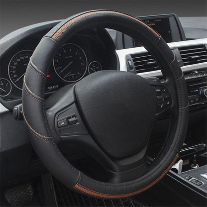 38cm Stylish Car Steering Wheel Cover Cowhide Leather Anti-skid Steering Wheel Sleeve