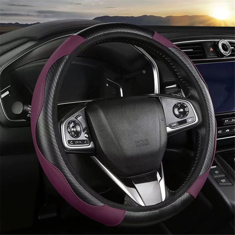 39cm Carbon Fiber Leather Steering Wheel Cover Anti-Slip Car Steering Wheel Protector