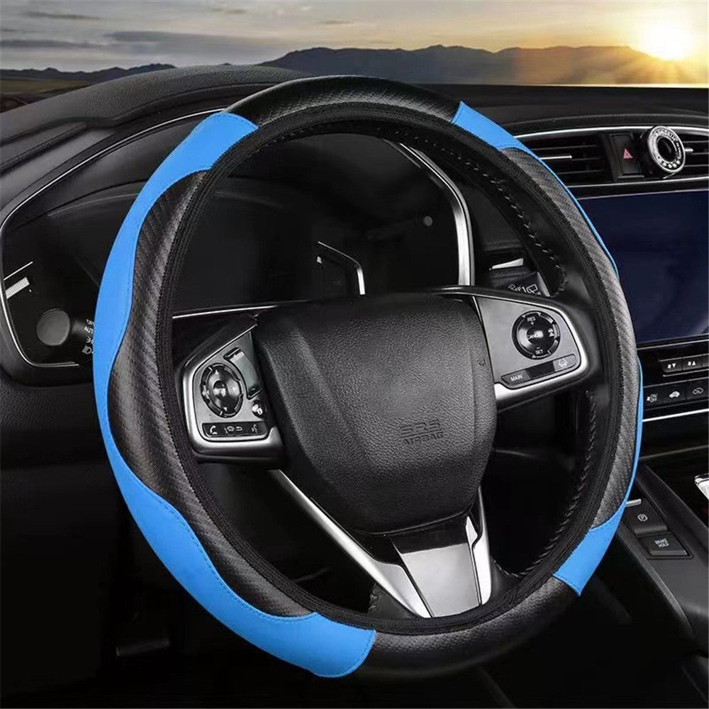 39cm Carbon Fiber Leather Steering Wheel Cover Anti-Slip Car Steering Wheel Protector