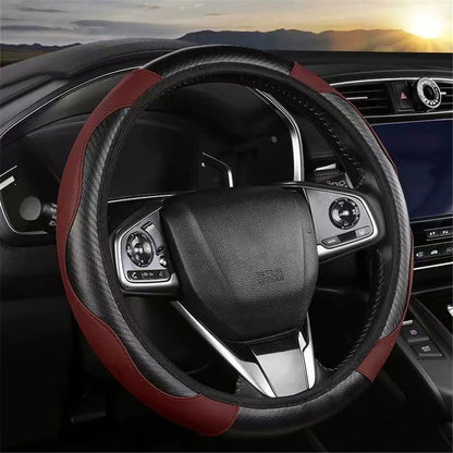 39cm Carbon Fiber Leather Steering Wheel Cover Anti-Slip Car Steering Wheel Protector
