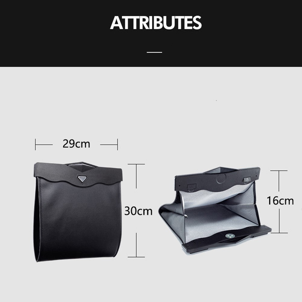 Magnetic Closure Garbage Bag Vehicle Rubbish Container PU Leather+PC Car Trash Bag with LED Light