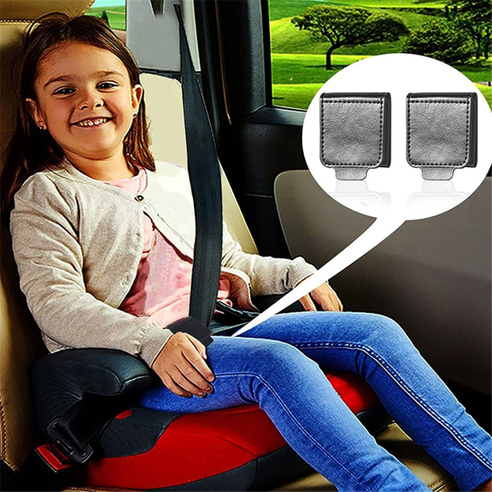 2Pcs Car Safety Seat Belt Adjuster Strap Clip PU Leather Kids Seat Belt Limiter