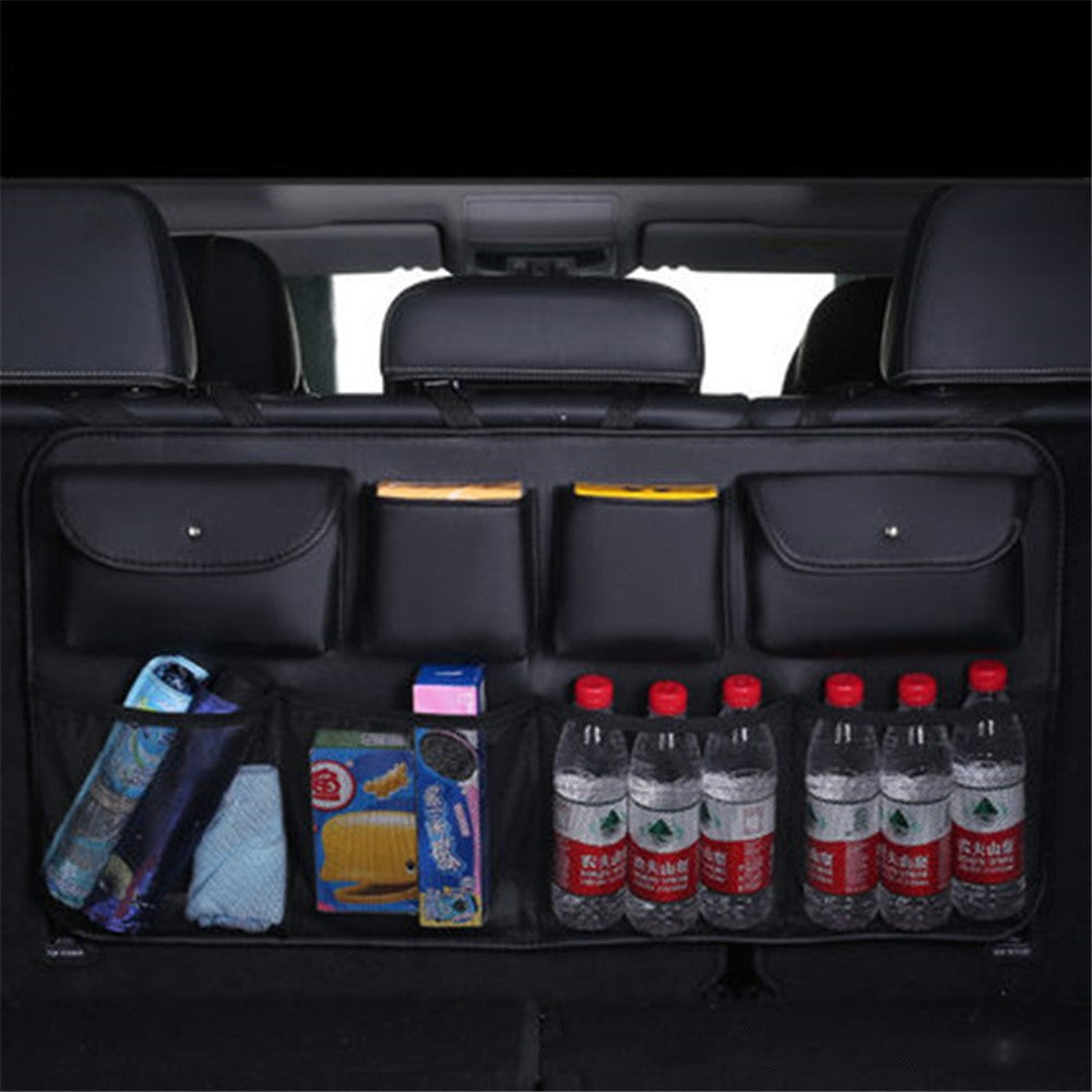 Car Trunk Leather Storage Bag Large Capacity Automotive Backseat Organizer (Mesh Style)