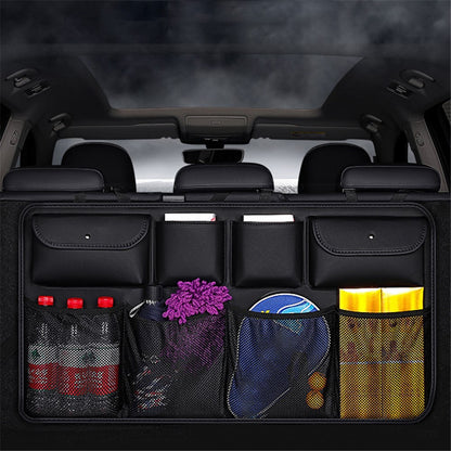 Car Trunk Leather Storage Bag Large Capacity Automotive Backseat Organizer (Mesh Style)