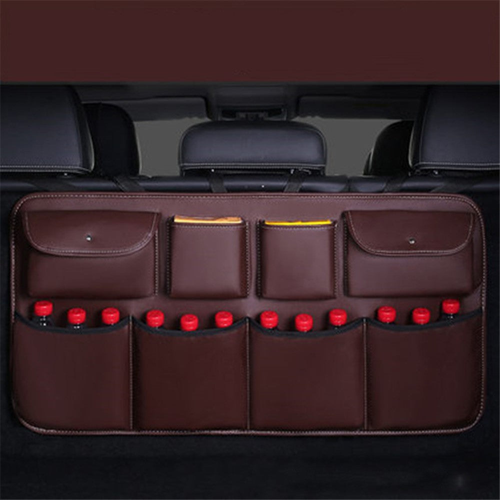 Leather Car Back Seat Storage Bag Automotive Seat Back Organizer for Bottle, Snack, Napkin