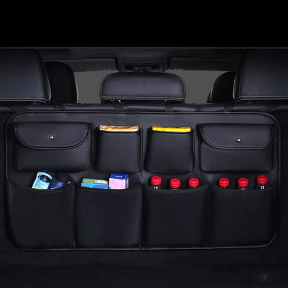 Leather Car Back Seat Storage Bag Automotive Seat Back Organizer for Bottle, Snack, Napkin