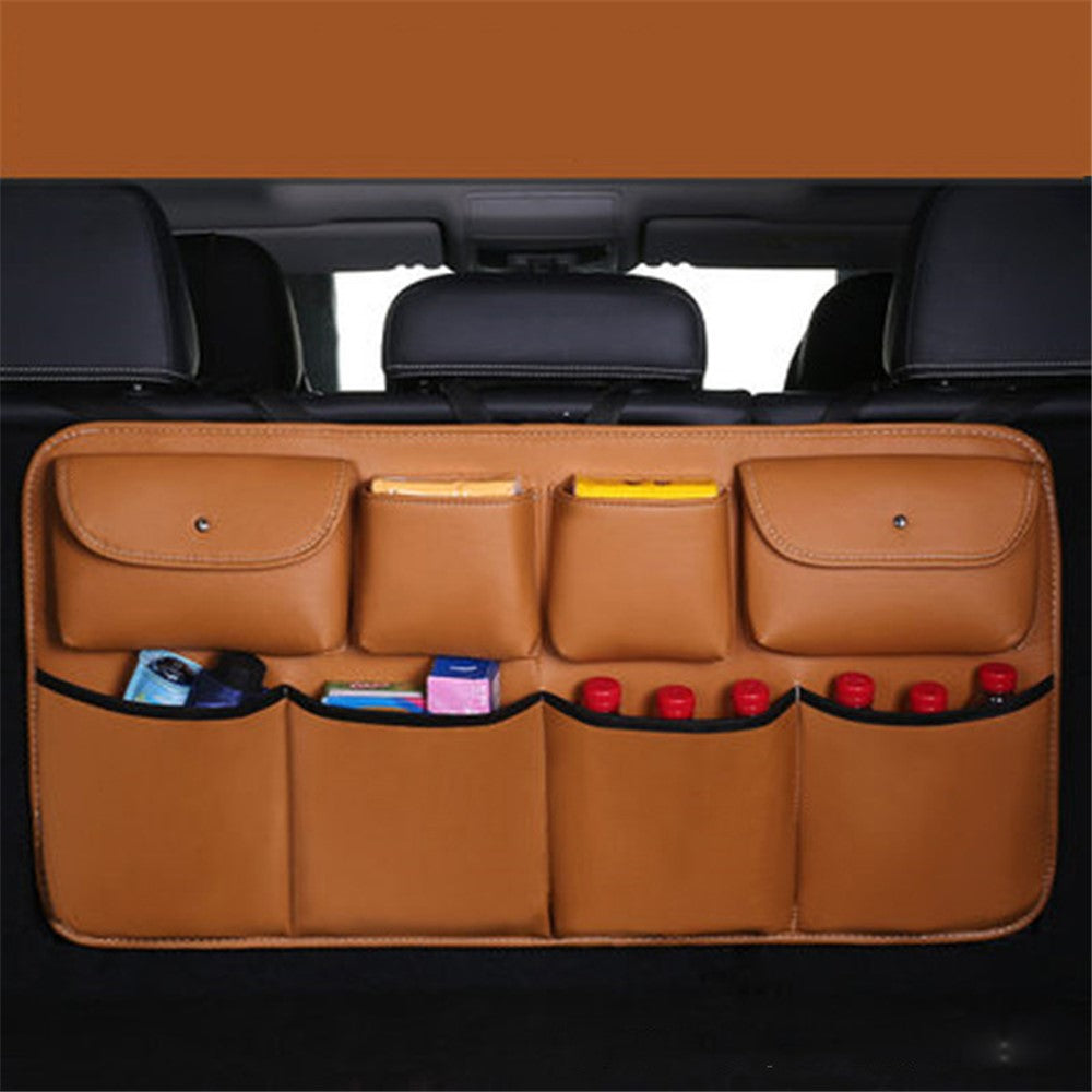 Leather Car Back Seat Storage Bag Automotive Seat Back Organizer for Bottle, Snack, Napkin
