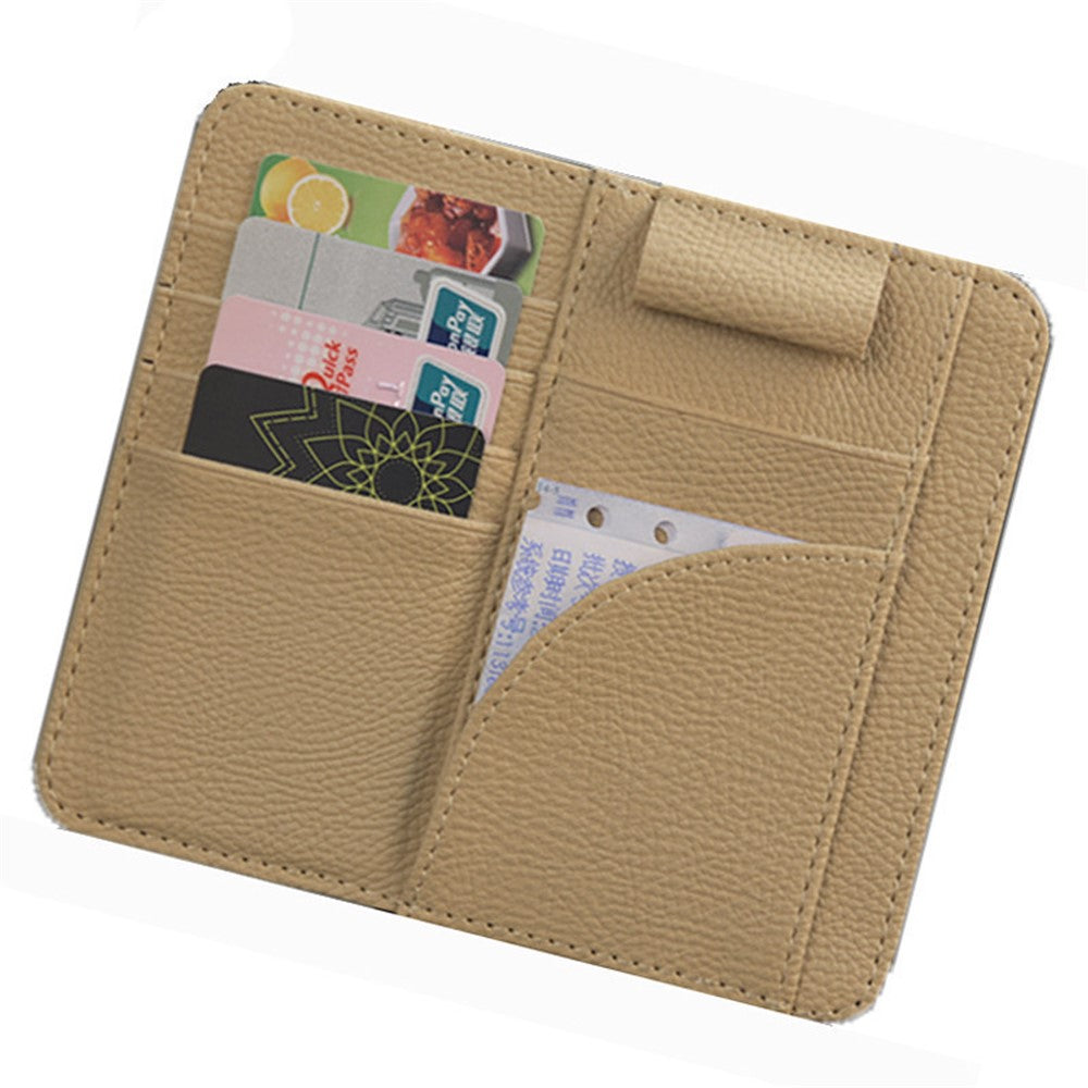 Car Sun Visor Storage Bag PU Leather Cards Bills Driver License Holder Bag