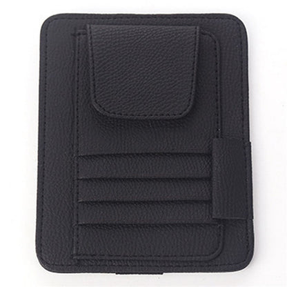 Car Sun Visor Storage Bag Litchi Texture PU Leather Cards Bills Glasses Holder